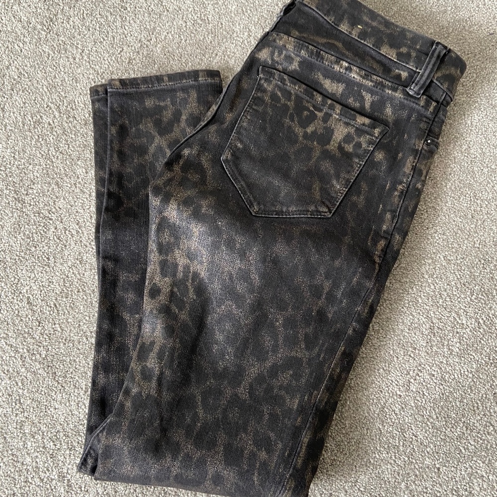 GRACE CROPPED MID-RISE SKINNY LEOPARD JEANS, BRONZ
